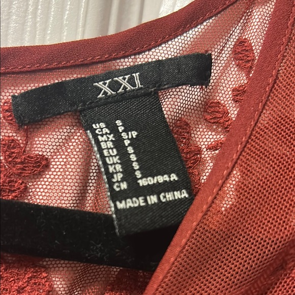 Forever 21 Sheer Lace Embroidered Short-Sleeve Top - Rust - Picture 2 of 3